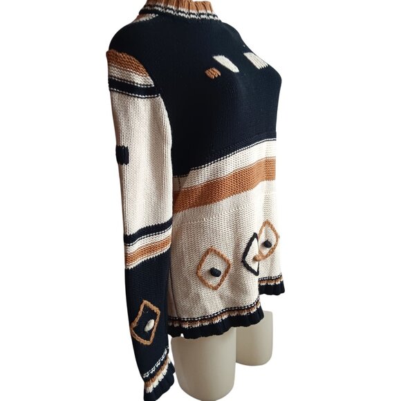 Vintage Women's Large Sweater 1970's Groovy Boho Ski Bunny Long Sleeve Knit - Picture 2 of 11